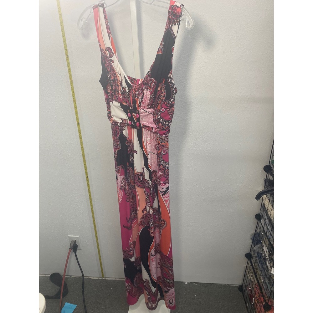 Bisou Bisou Michele Bohbot Pink Paisley Maxi Dress Sleeveless V-Neck Size 8